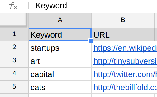 screen shot of spreadsheet